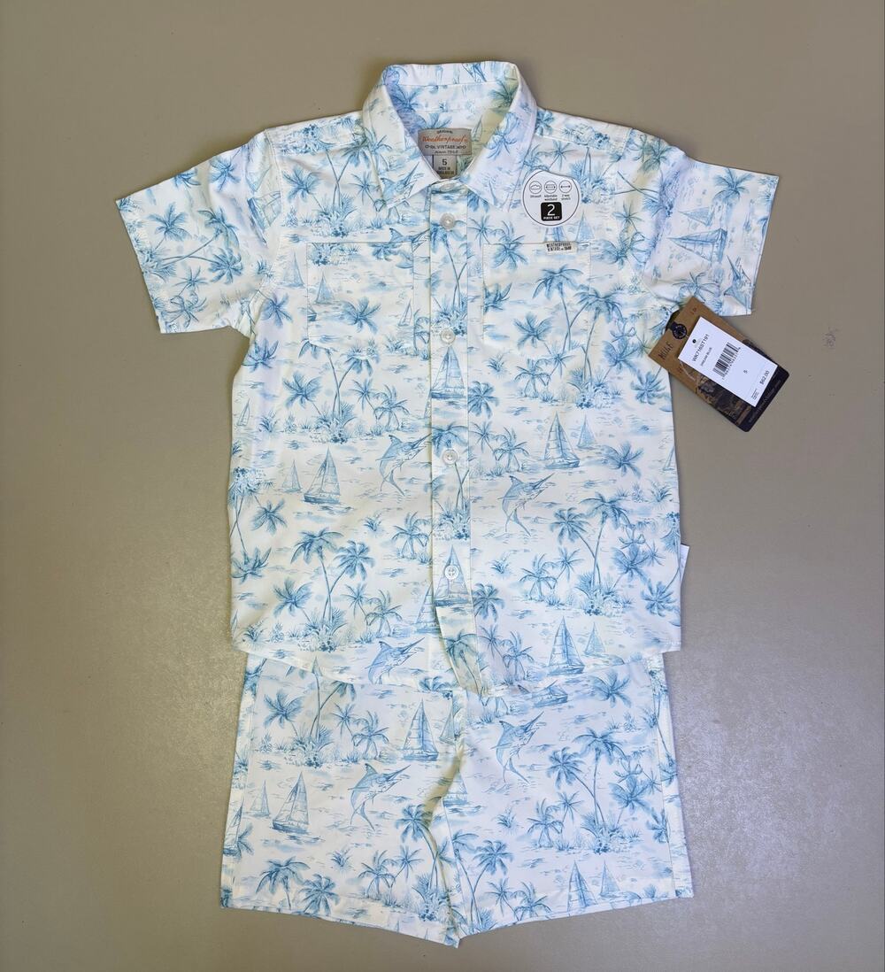 Boys Tropical Button Up Shirt Shorts 2PC Set Size 5 Weatherproof Vintage NWT